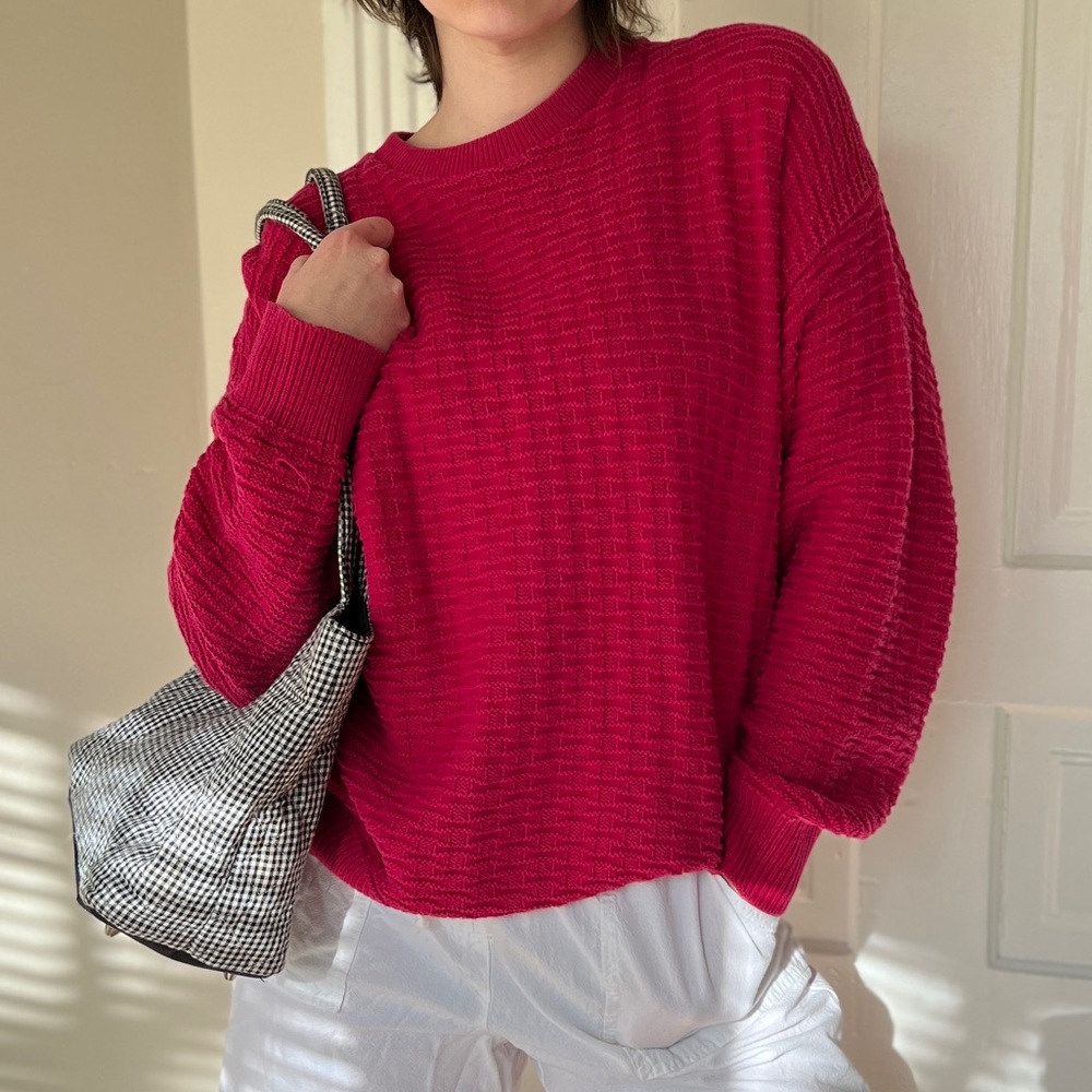Vintage American Eagle Outfitters Berry Magenta Textured Knit Oversized Sweater